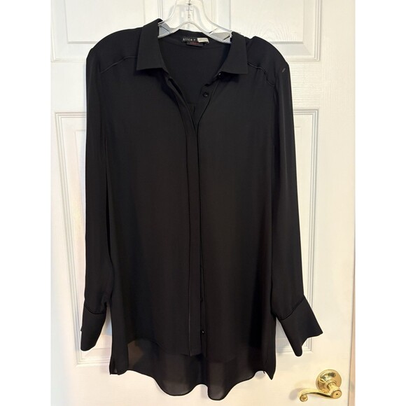 ~Vintage Alice & Olivia Employed Black 100% Silk Button Down Top,  size Large~ - Picture 1 of 13